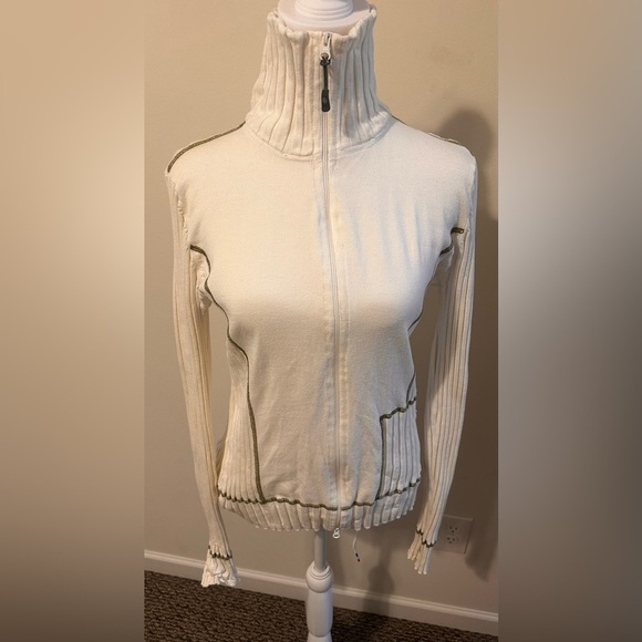 Athleta Cream Zip Up Mock Neck Fitted Jacket Large - Picture 2 of 8